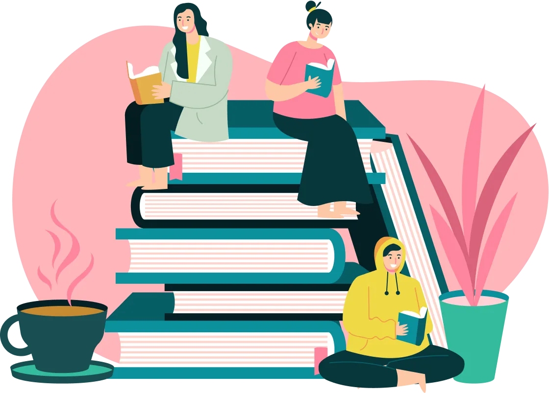 Illustration of people reading